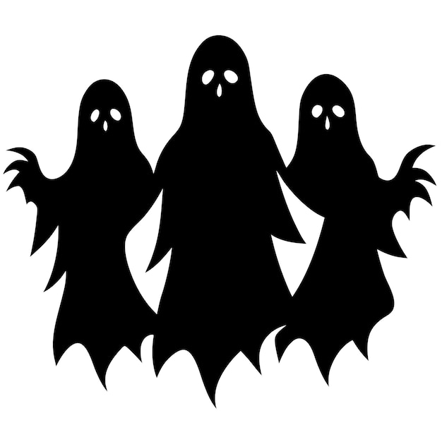 Vector a black and white drawing of three ghost ghosts