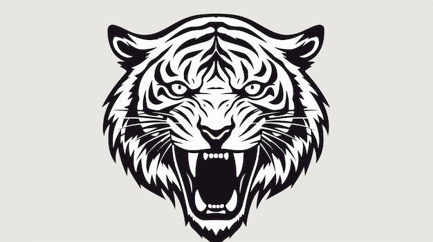 Vector a black and white drawing of a tiger with the mouth open