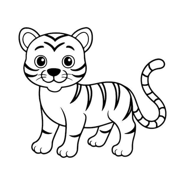 a black and white drawing of a tiger with a striped tail