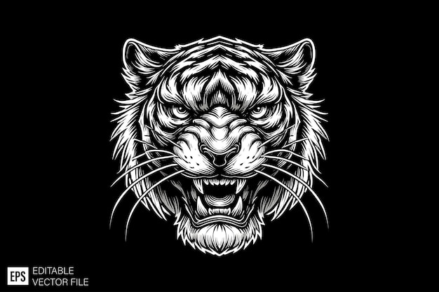 Vector a black and white drawing of a tiger with the words  tiger  on it