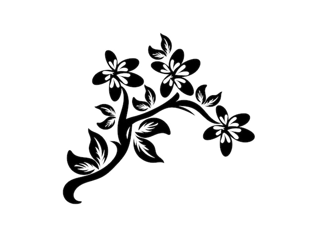 a black and white drawing of a tree with flowers on it