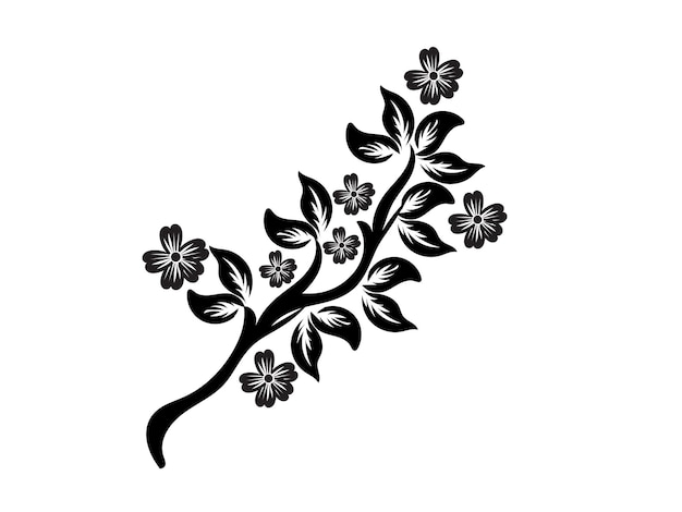 a black and white drawing of a tree with flowers on it