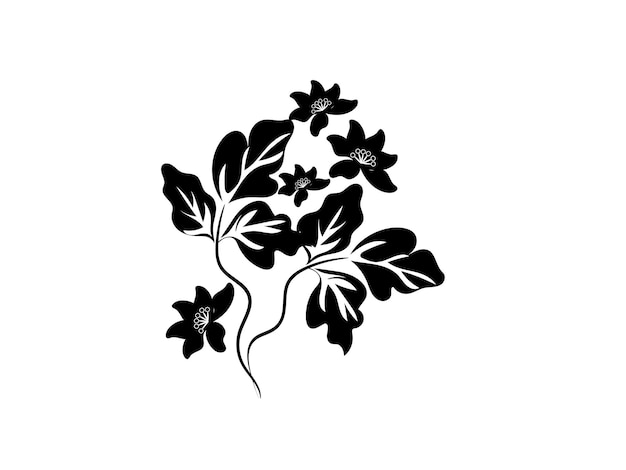 a black and white drawing of a tree with flowers and leaves