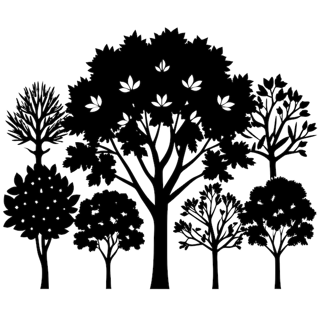 a black and white drawing of trees with the words  trees  on it