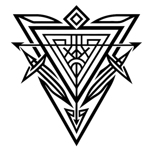 Vector a black and white drawing of a triangle with a cross on it