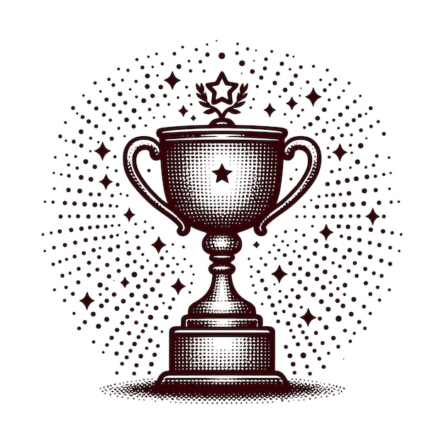 Vector a black and white drawing of a trophy with a star on it