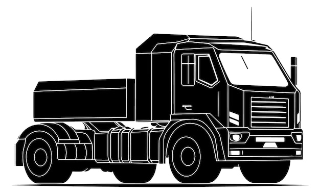 A black and white drawing of a truck.