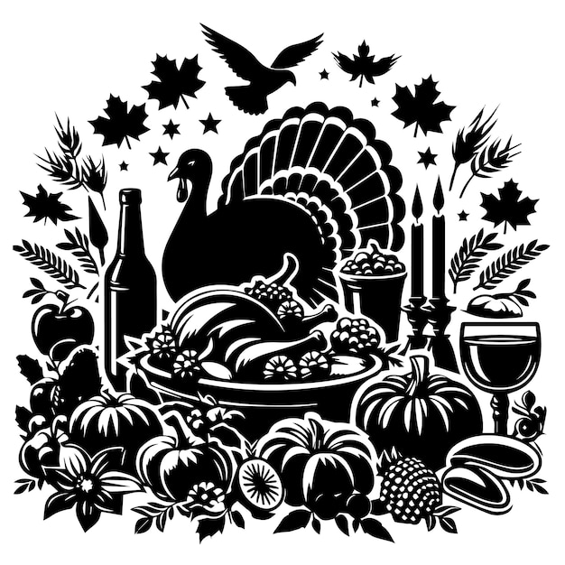 a black and white drawing of a turkey and a turkey