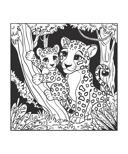 a black and white drawing of two cheetahs with a leopard on the back