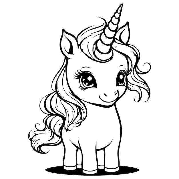 a black and white drawing of a unicorn with a horn on its head