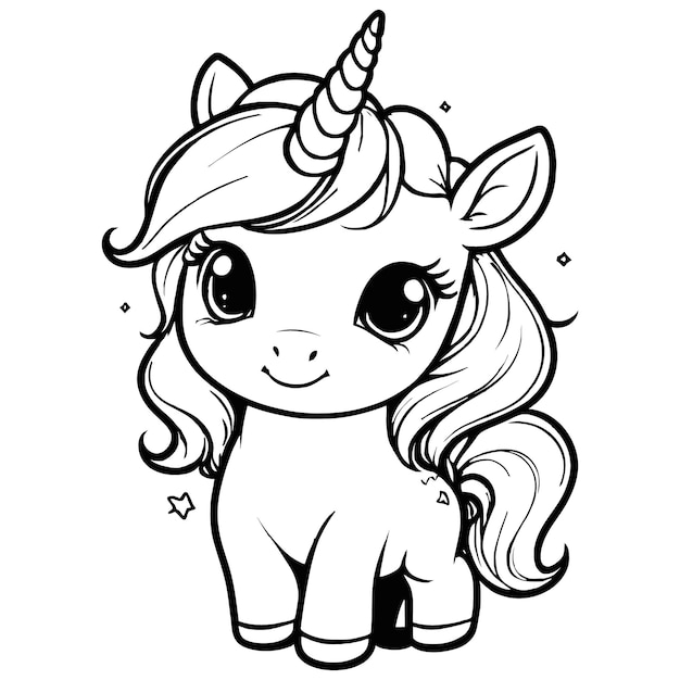 a black and white drawing of a unicorn with a tail and tail