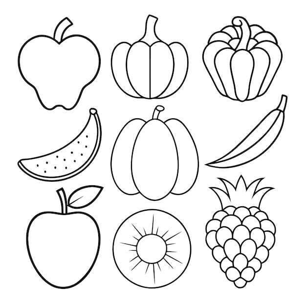 Vector a black and white drawing of a variety of fruits including a fruit