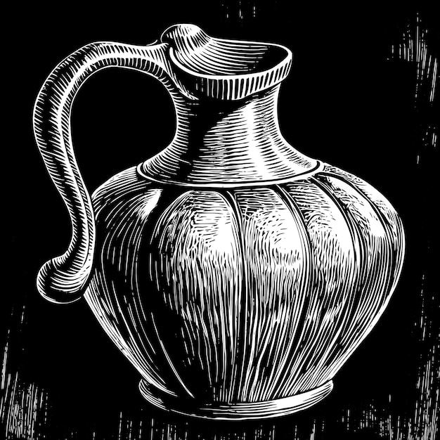 Vector a black and white drawing of a vase with a handle