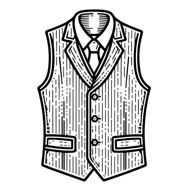 Vector a black and white drawing of a vest with a design that says vests