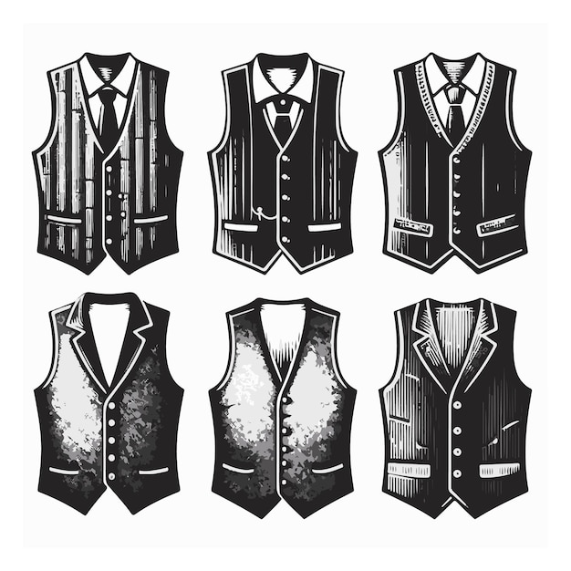 Vector a black and white drawing of a vest with a design that says vests