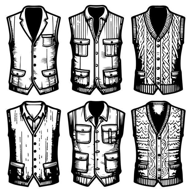 Vector a black and white drawing of a vest with a design that says vests