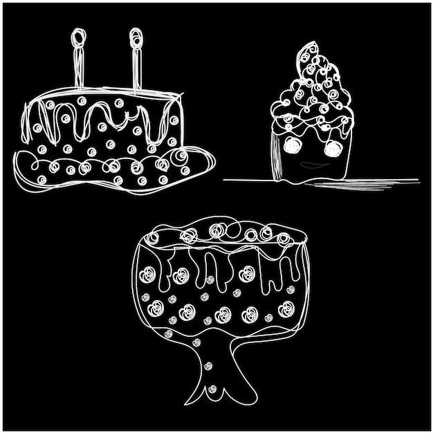 Vector a black and white drawing of a wine glass and a cake with a wine glass on it