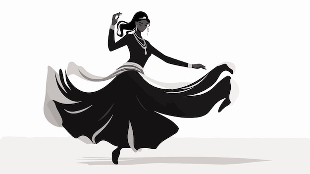 Vector a black and white drawing of a woman dancing with a black dress on the bottom