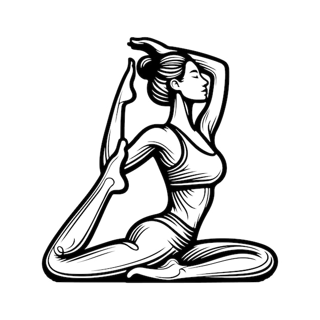 Vector a black and white drawing of a woman doing yoga