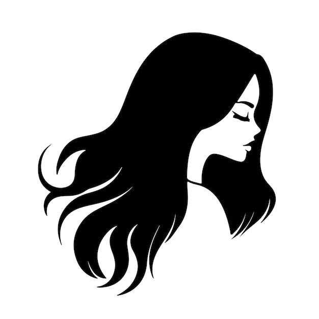 a black and white drawing of a woman with long hair