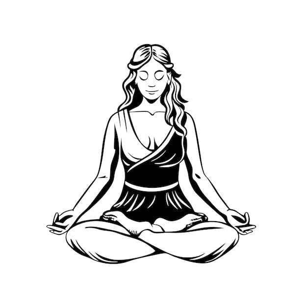 Vector a black and white drawing of a woman in a yoga pose