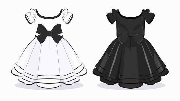 a black and white dress is shown with a bow on the left