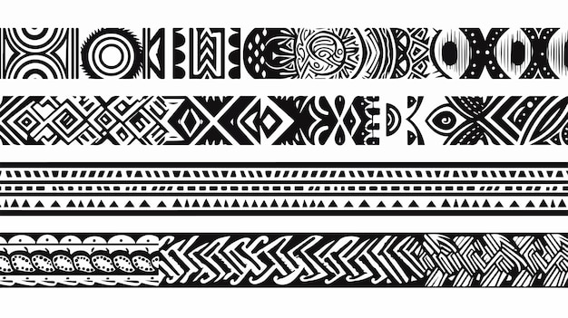 Vector black and white ethnic decorative patterns set vector illustration