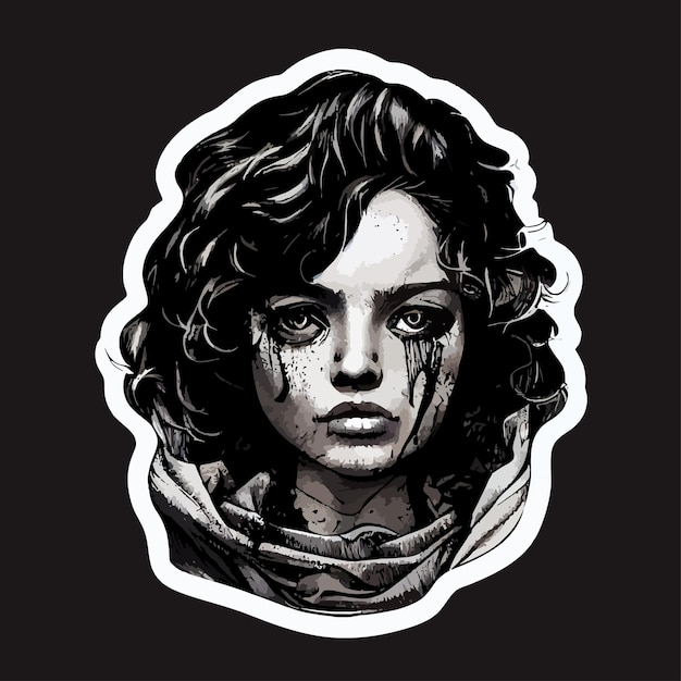 Black and white ethnic woman design grunge illustration sticker t shirt