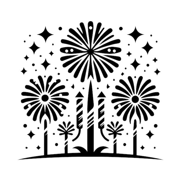 Vector black and white firework for festival vector silhouette festival concept icon