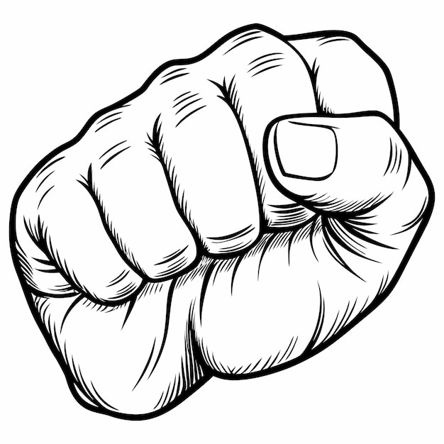 Vector black and white fist hand line art illustration