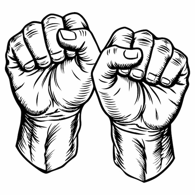 Vector black and white fist hand line art illustration