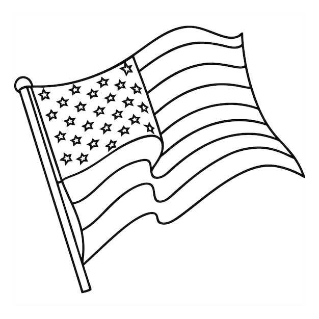 Vector black and white flag of united states of america usa flag coloring book page for baby