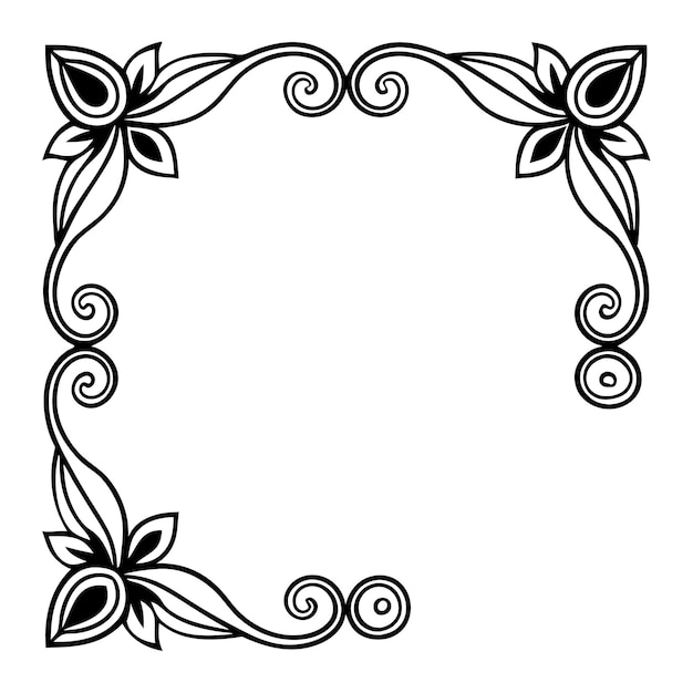 Black and white floral corner frame with swirls and leaves