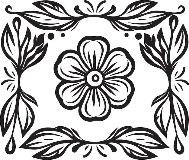 a black and white floral design with a flower on it