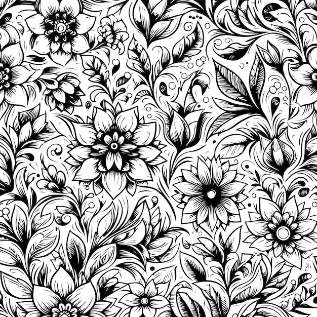 Vector a black and white floral design with flowers