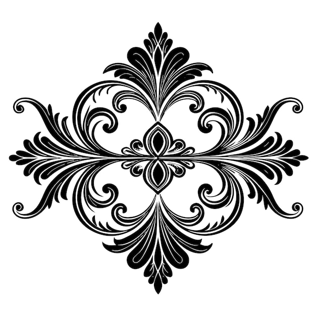 Vector black and white floral design with intricate details and swirls