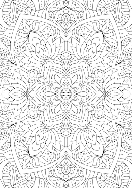 Black and white floral pattern detailed mandala design coloring page