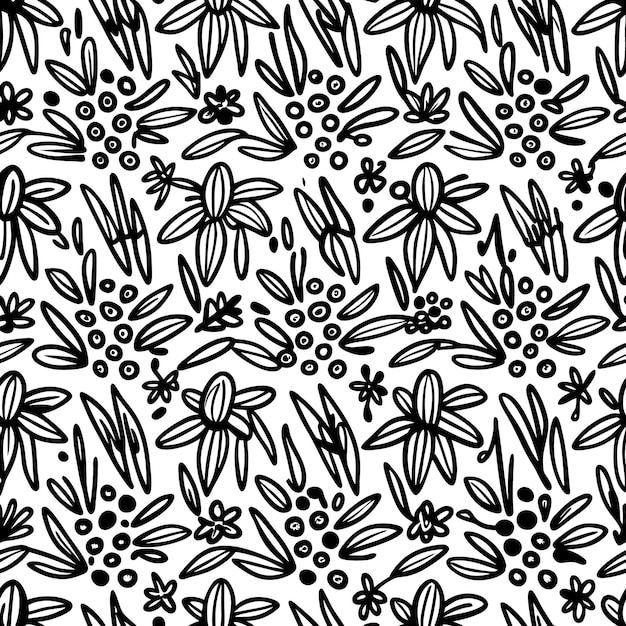 Vector black and white floral pattern seamless background design