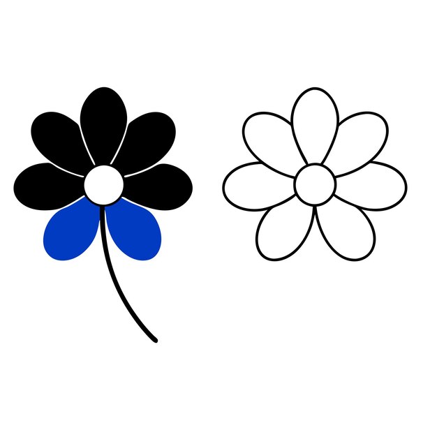 a black and white flower with a blue and black design on it