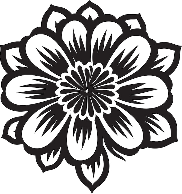 a black and white flower with a white design on it