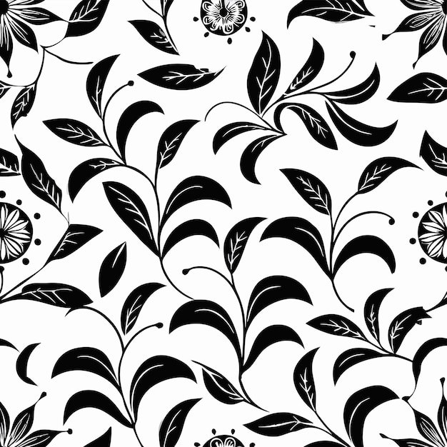 Vector black and white flowers on a white background