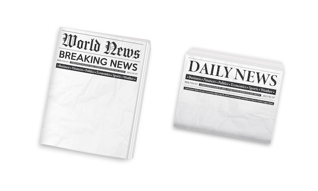 Black and white folded newspaper mockup Blank background for news page template Daily newspaper