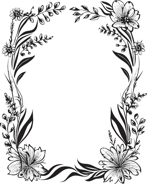 Vector a black and white frame with flowers and the words  spring  on it