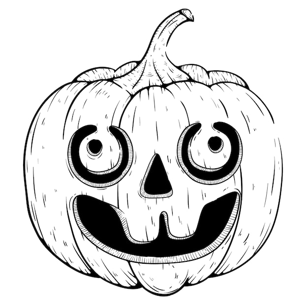 Black And White Funny Halloween Pumpkin In Sketchy Style