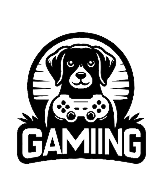 a black and white gaming dog logo with a dog on it