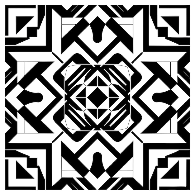 a black and white geometric pattern with a bear on the top