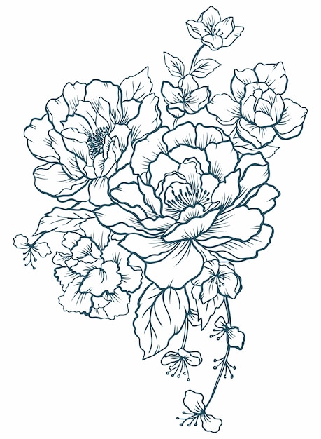 Black and white graphic flowers peonies tattoo