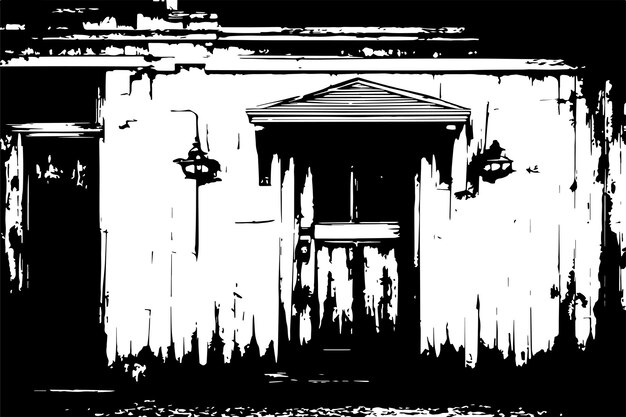 Vector black and white grungy texture of old vintage house