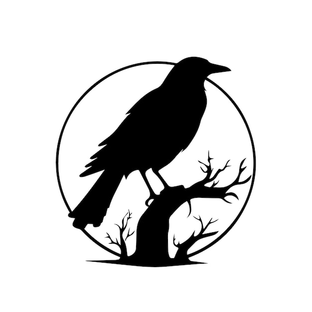 A black and white of halloween black crow Vector