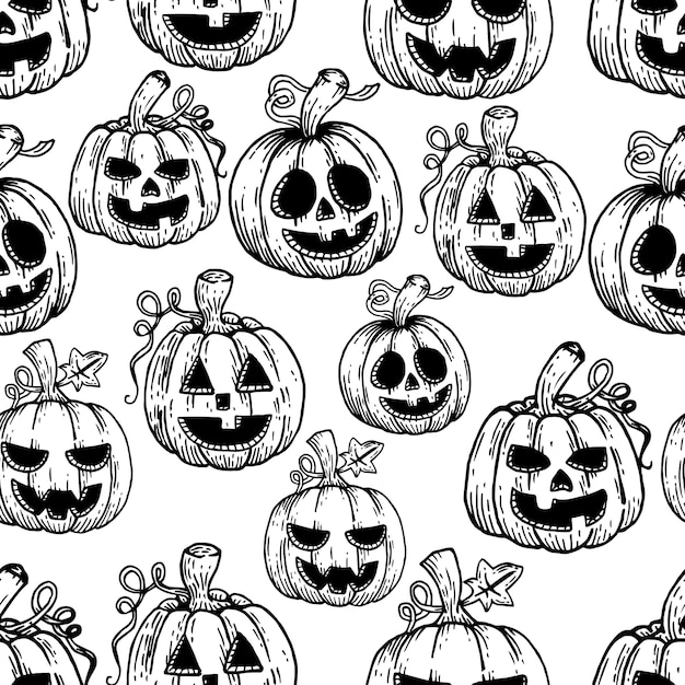 black and white halloween pumpkin pattern 